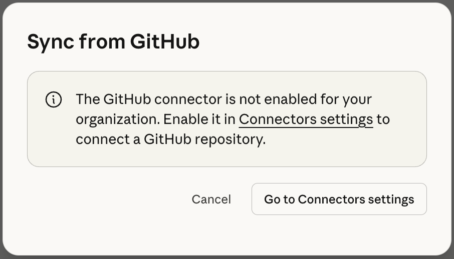 GitHub connector disabled prompt